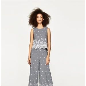 Zara embroidered gingham top